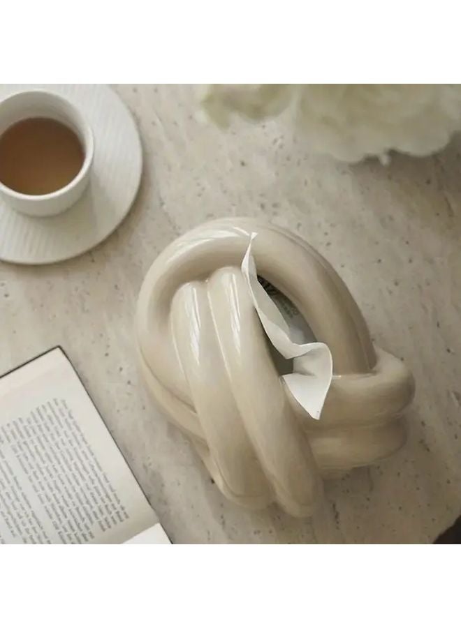 White Ceramic Knot Design Tissue Box Cover Stylish Home Decor For Bathroom Living Room Bedroom - Image 4